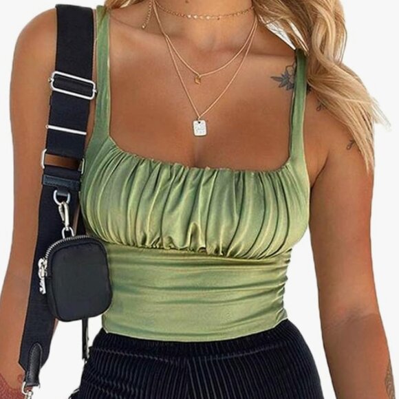 BEJONS Crop Tank Top Ruched Corset Women size XL in Army Green - Picture 1 of 6